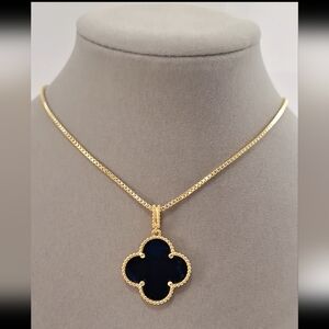 Black Onyx 27mm Clover  Pendant Necklace